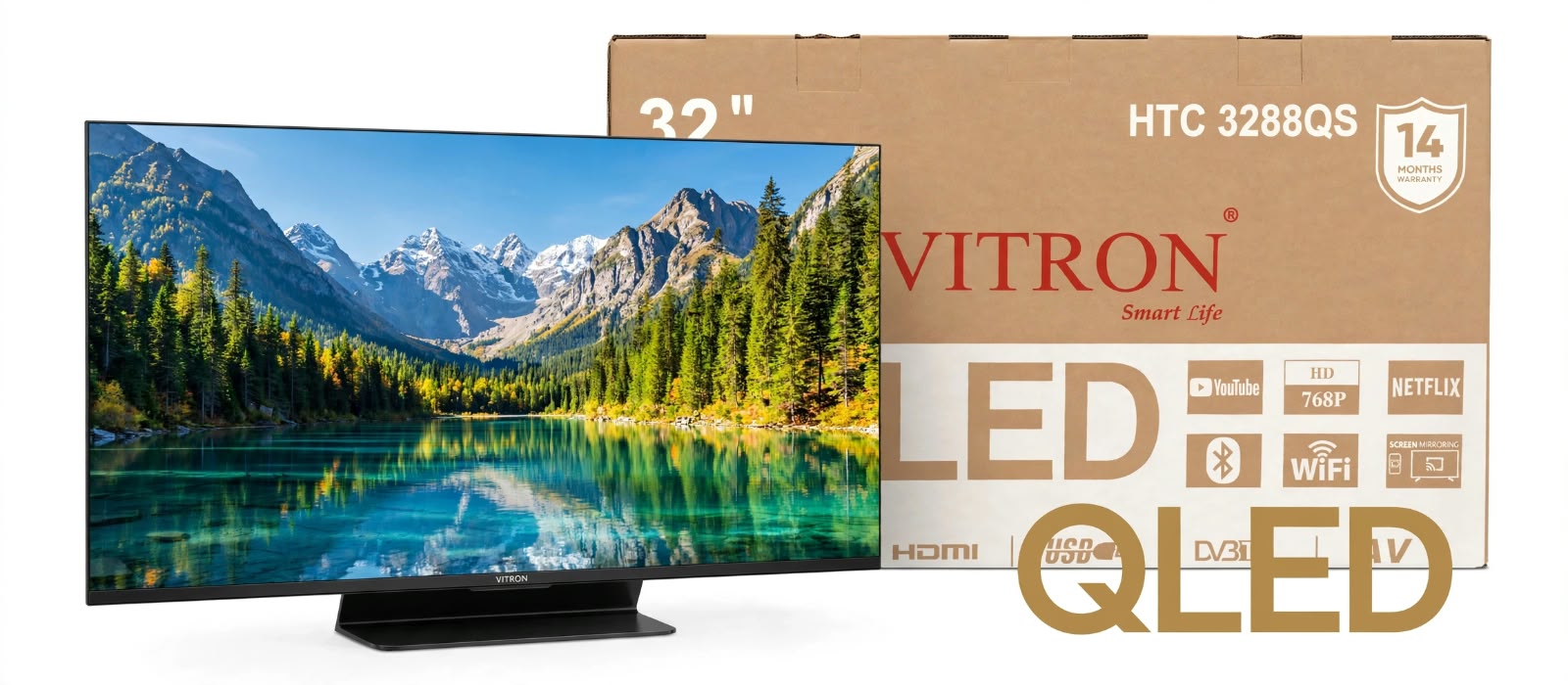 Vitron HTC3288QS, 32 inch QLED Smart Android TV, QLED Smart TV, Android TV, Q LED - Black