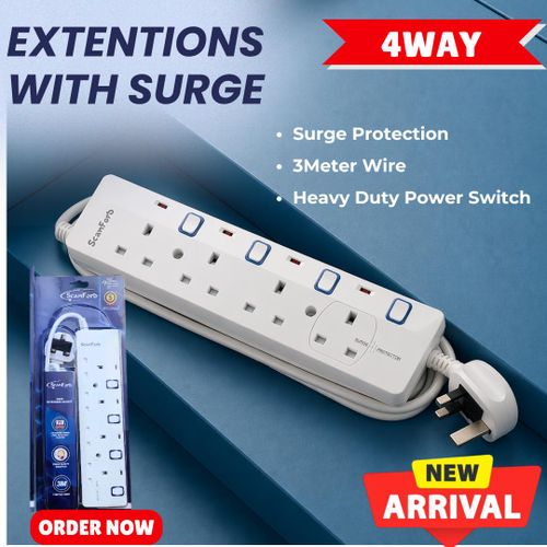 Scanford Heavy Duty Extension Socket With Surge Protection & 1.25mm² Copper Cable – 3M